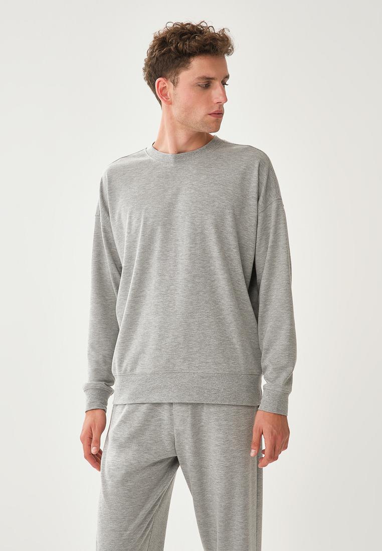 DAGİ Grey Melange Sweatshirt, Crew Neck, Normal Fit, Long Sleeve Activewear for Men