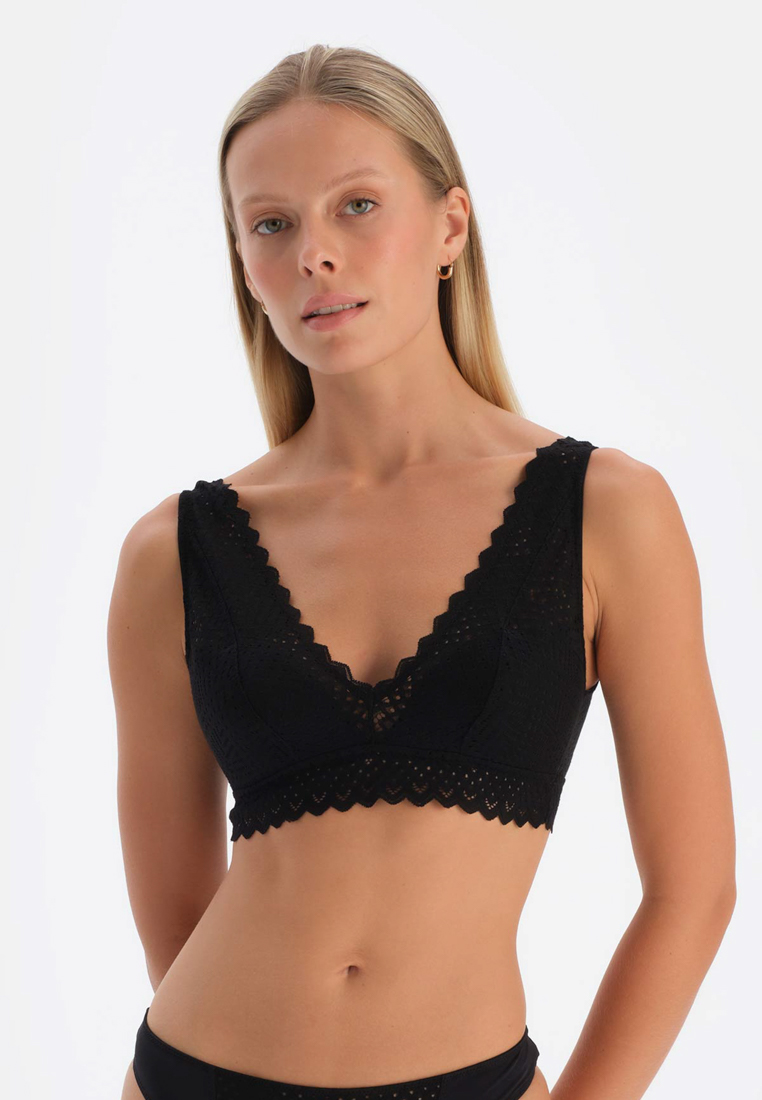 DAGİ Black Soft Bra, Geometric Print, Regular, Non-Padded, Non-wired, Underwear for Women