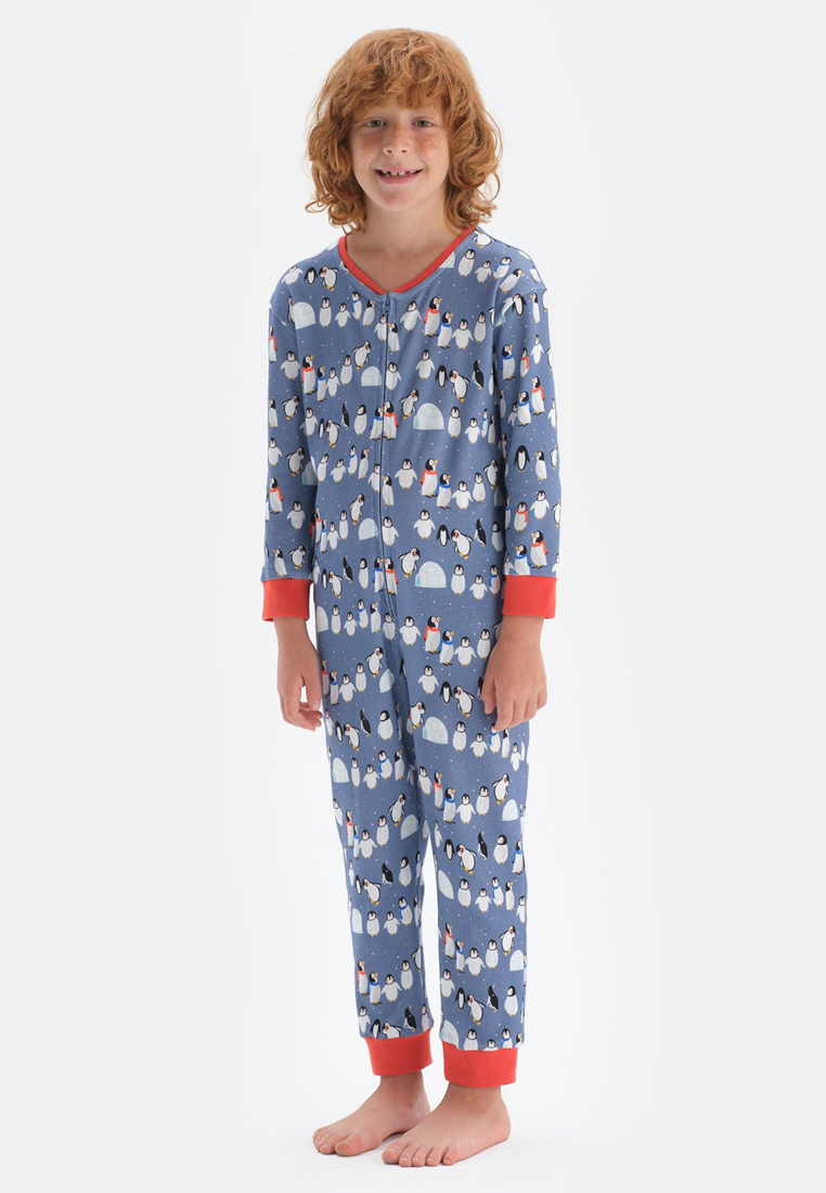 DAGİ Lilac Christmas Morning Gowns, Animal Print, Crew Neck, Regular Fit, Long Leg, Long Sleeve Sleepwear for Boys