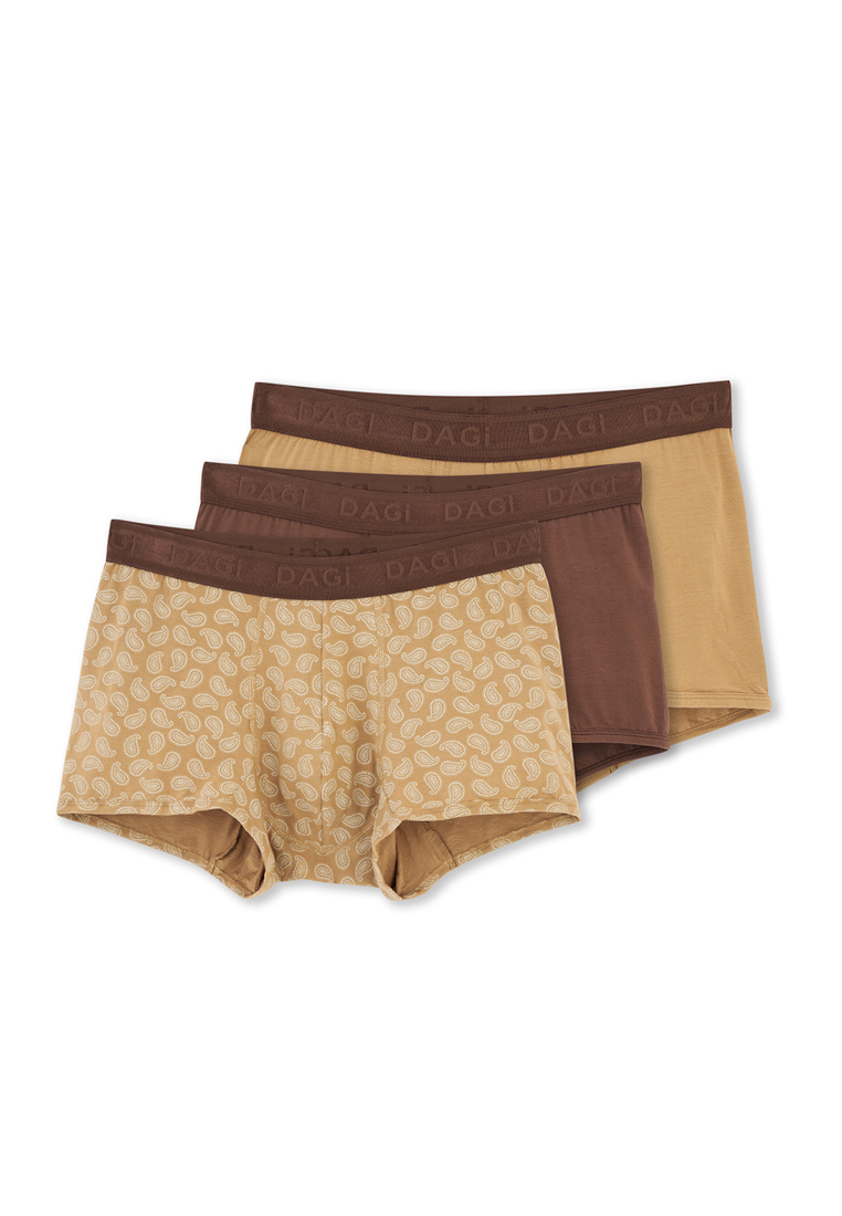 DAGİ 3-Pack Brown Boxer, Paisley Print, Slim Fit, Short Leg, Underwear for Men