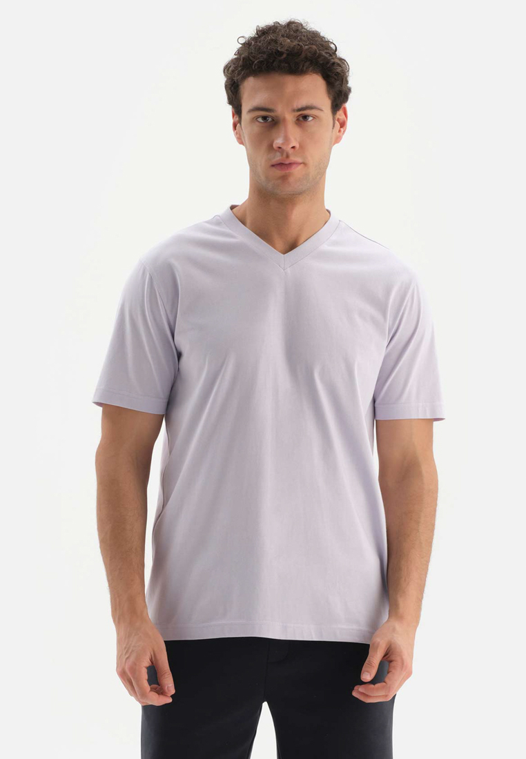 DAGİ Lilac Basic T-Shirt, V-Neck, Regular, Short Sleeve Loungewear for Men