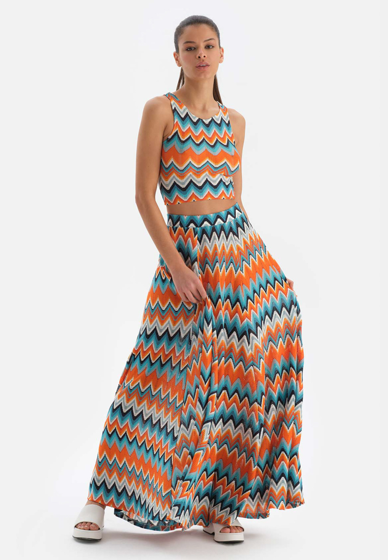 DAGİ Orange - Green Retro Skirt, Missoni Printed, Beachwear for Women
