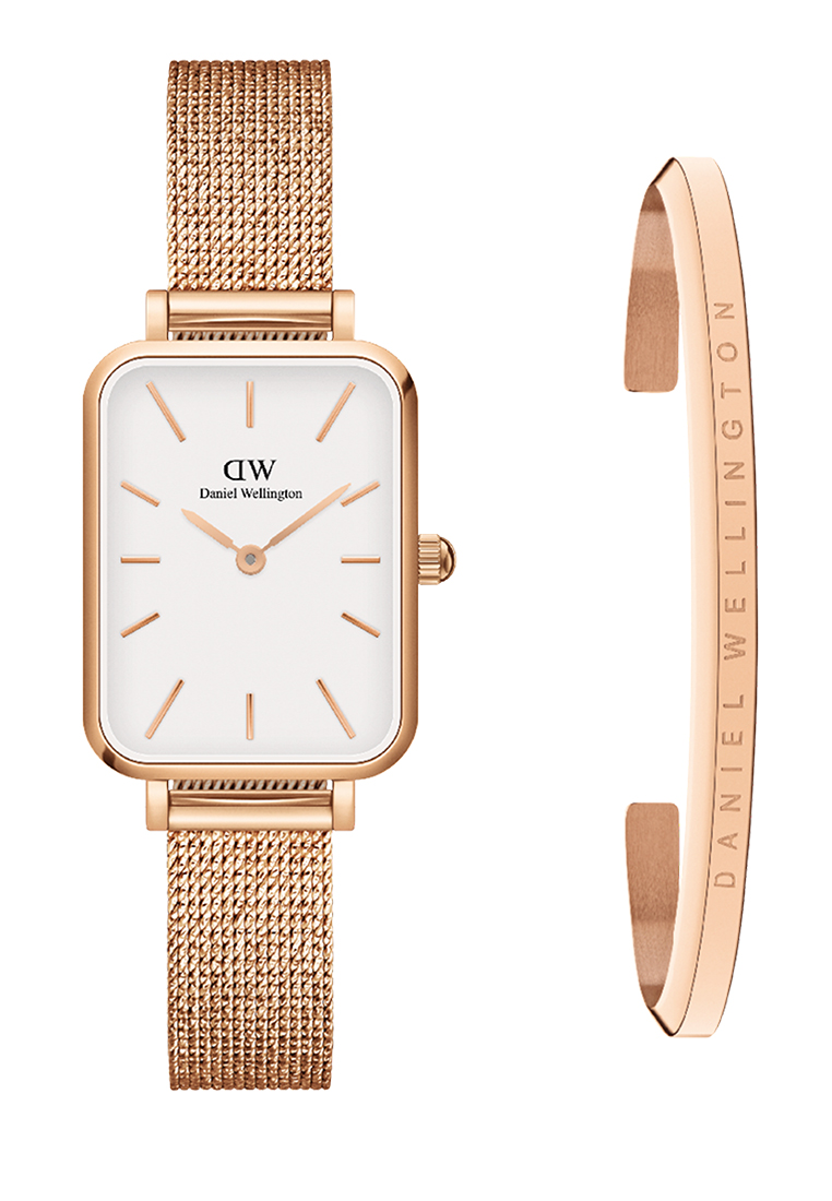 Daniel Wellington Gift Set 套裝 - Quadro 20X26 Pressed Melrose RG White + Classic Bracelet RG Small - 女錶 女士手鐲 Watch and Bracelet Set for women- 丹尼爾惠靈頓 DW official - authentic