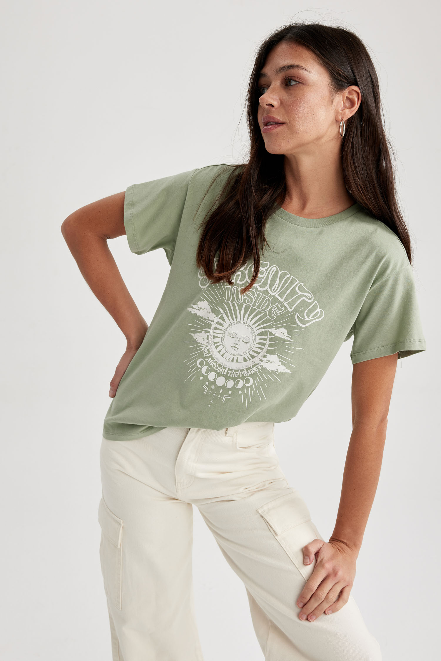 DeFacto Regular Fit Crew Neck Printed Short Sleeve Cotton T-Shirt 短袖 T 卹