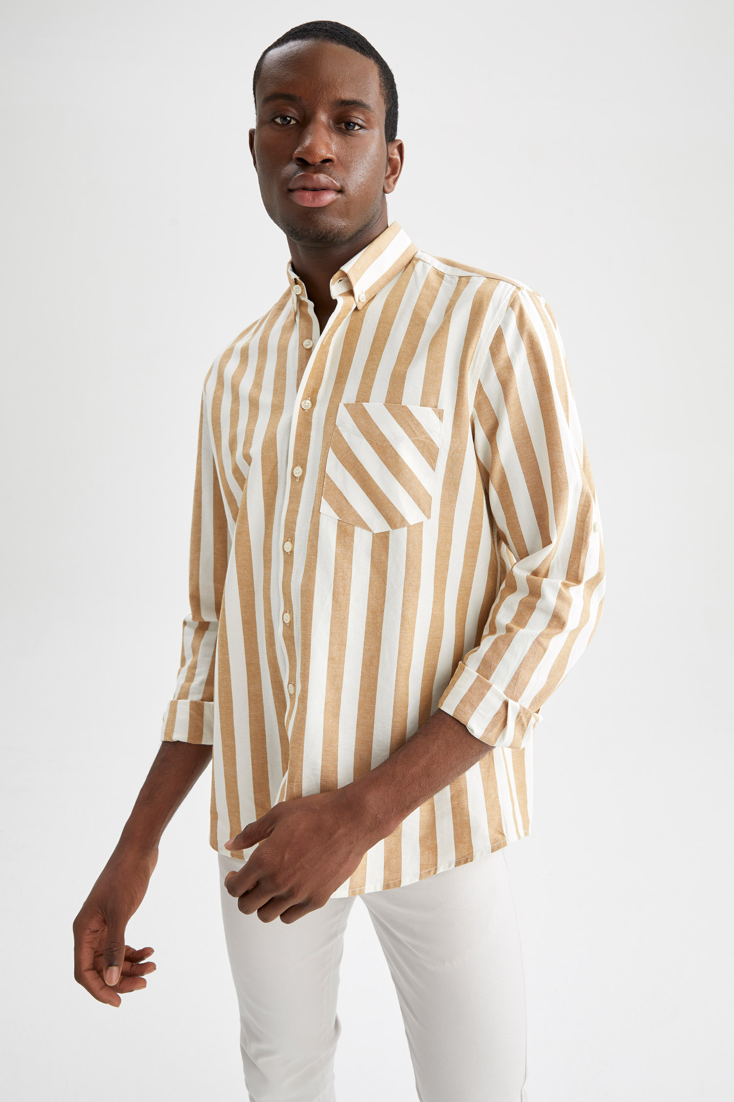 DeFacto Regular Fit Line Pattern Long Sleeve Cotton Shirt 長袖襯衫