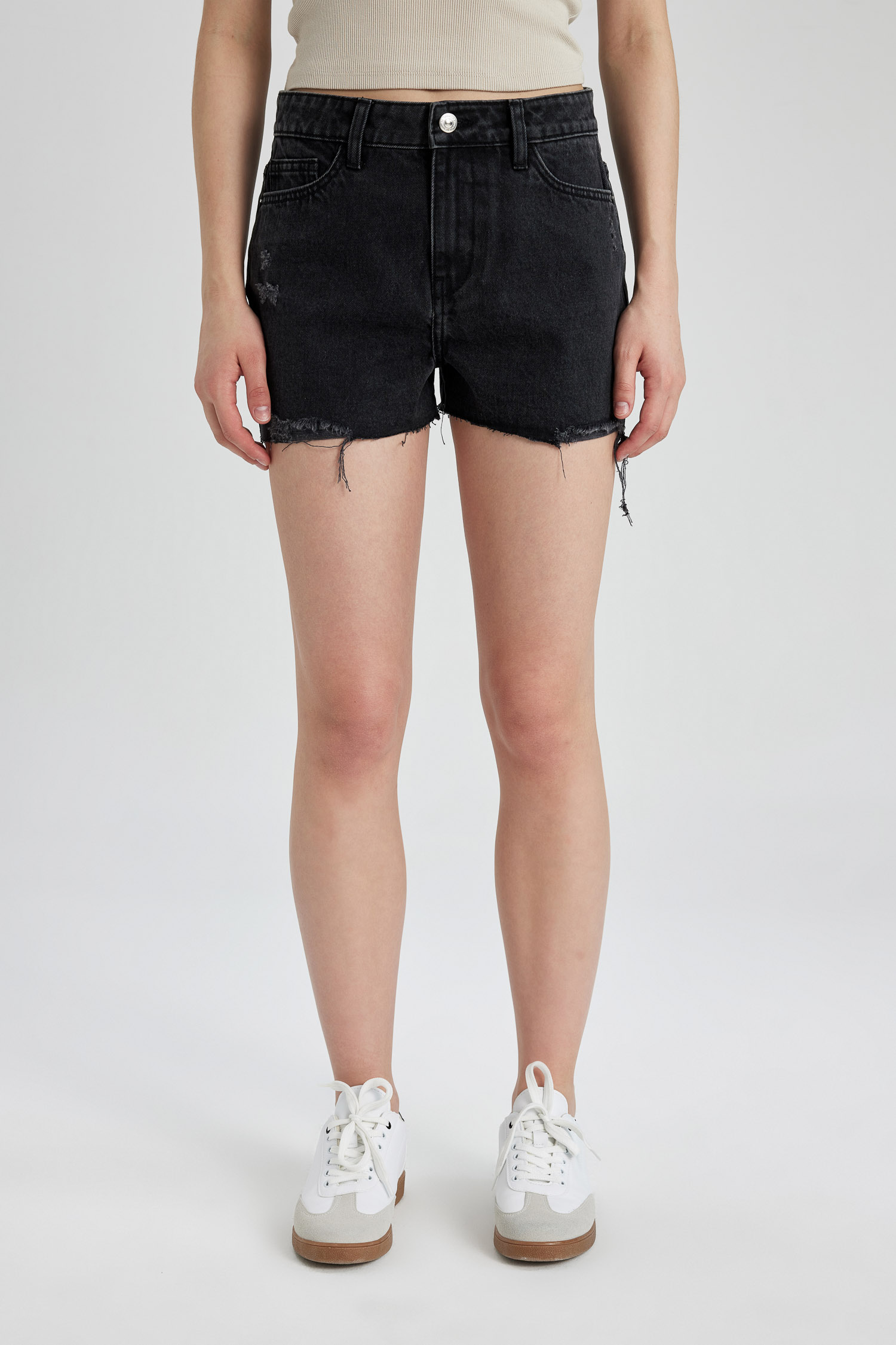DeFacto Jean High Waist Cut Ended Trousers Short