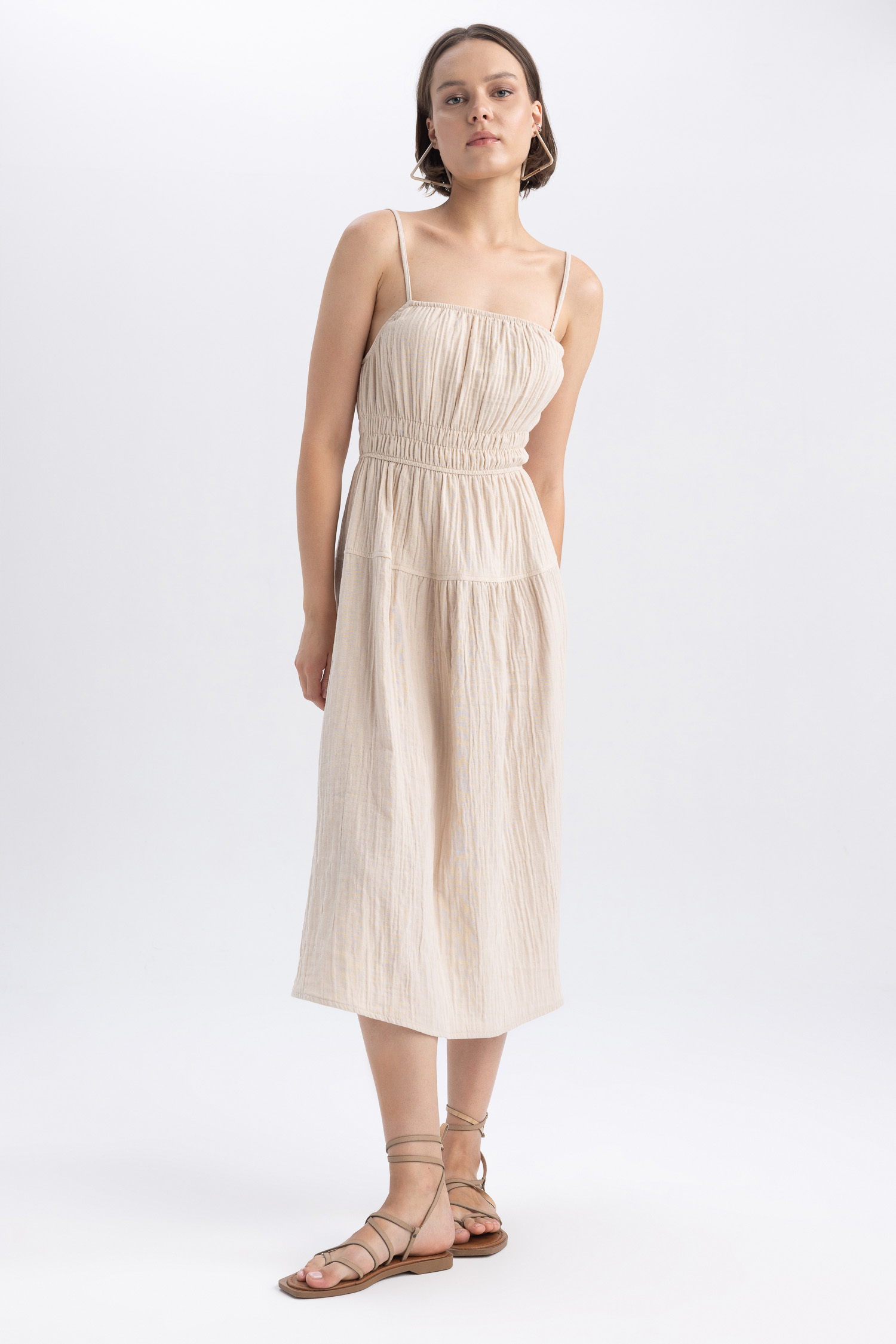 DeFacto A Cut Strapless Muslin Cotton Midi Dress 短袖梭織連身裙