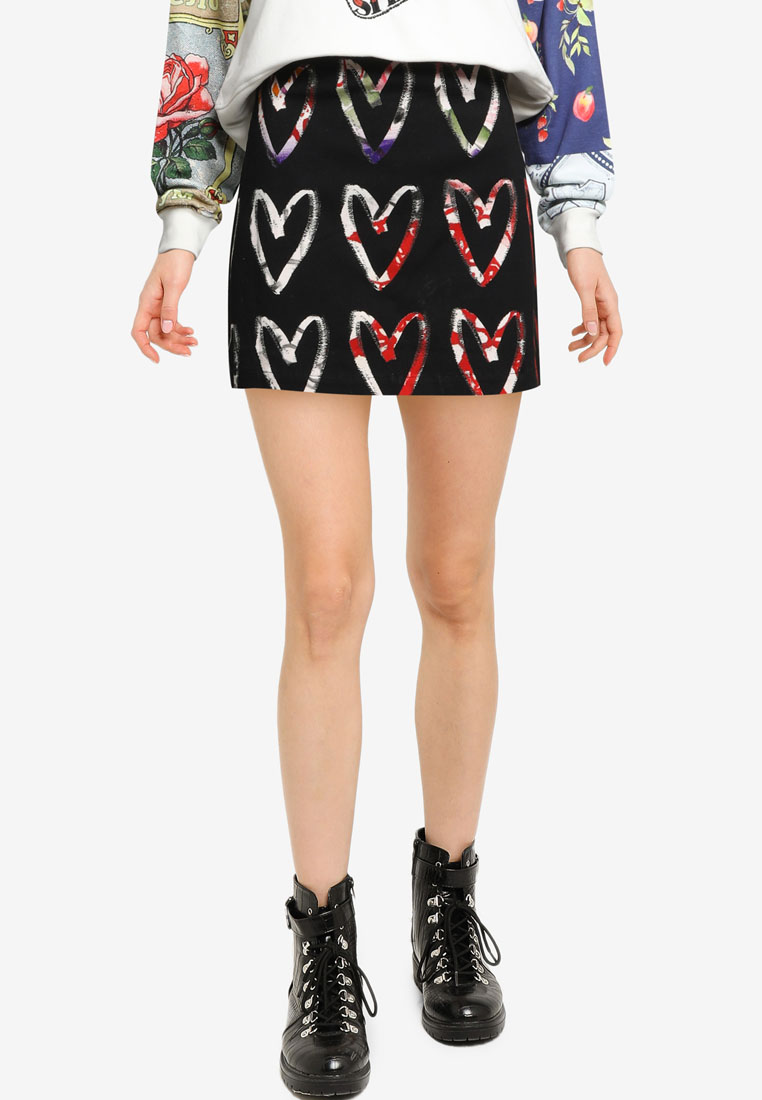 Desigual Cotton Hearts Print Mini Skirt