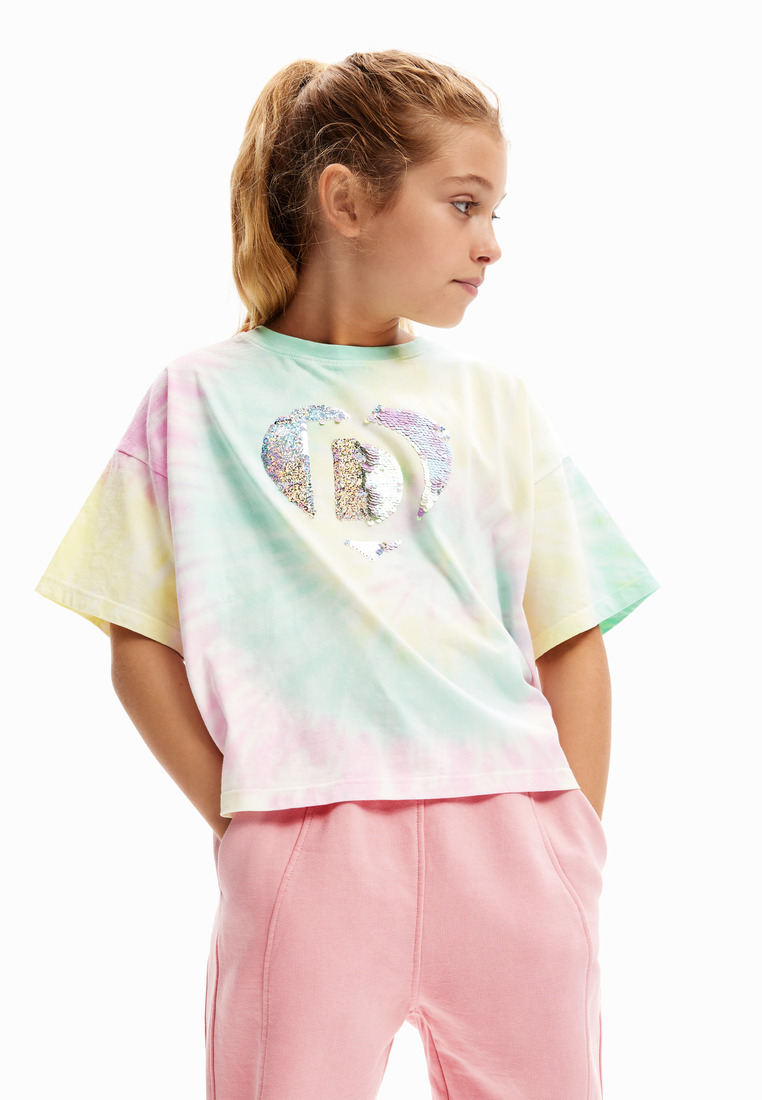 Desigual Girl Tie-dye sequinned T-shirt.