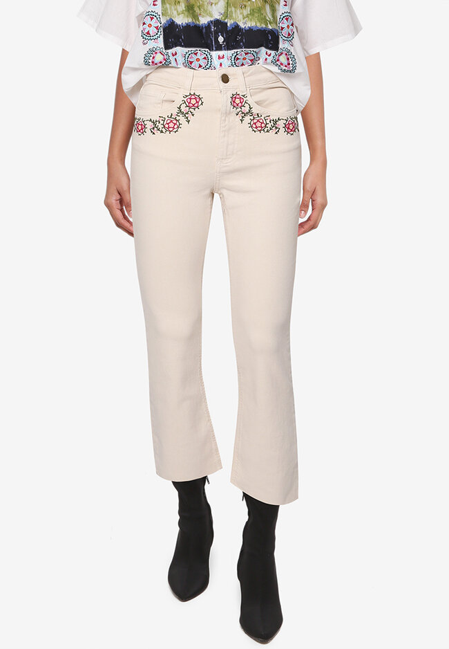 Desigual Flared Cropped Embroidered Jeans