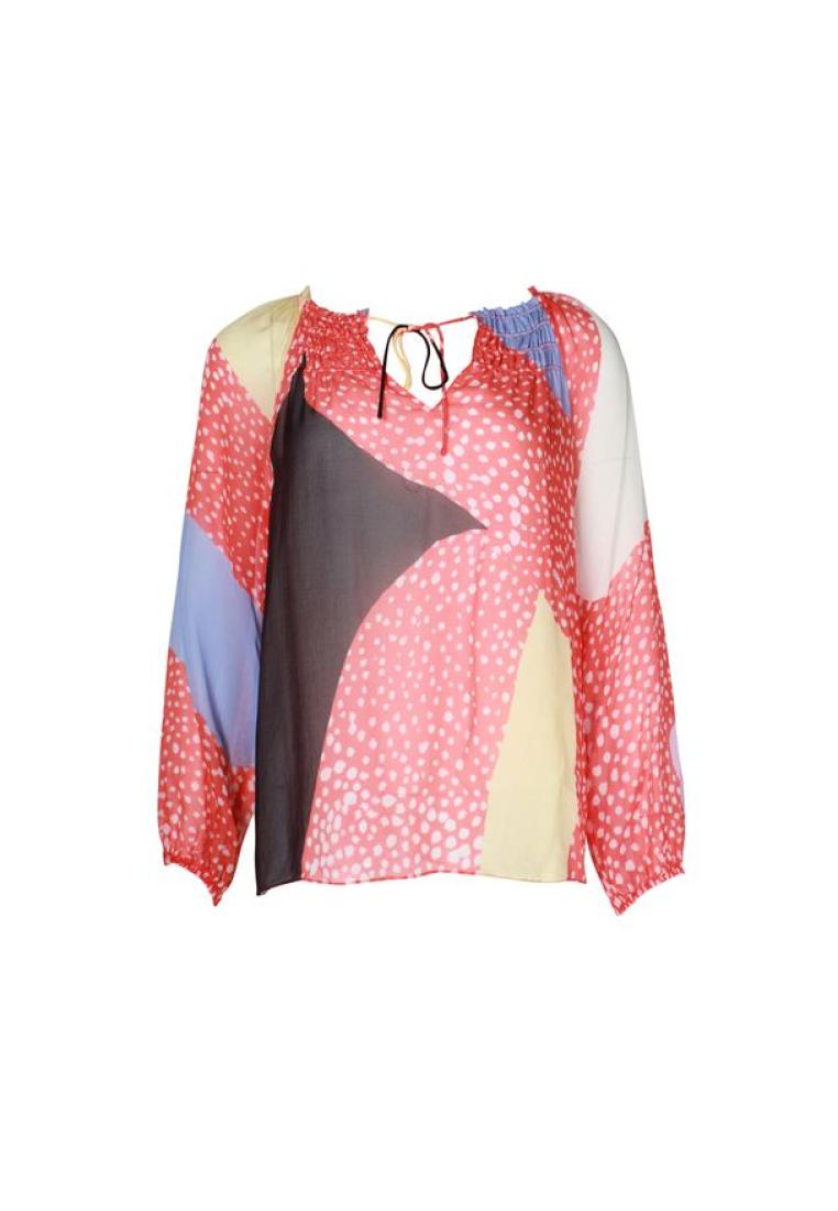 Diane Von Furstenberg 五顏六色的拼布印刷絲綢上衣