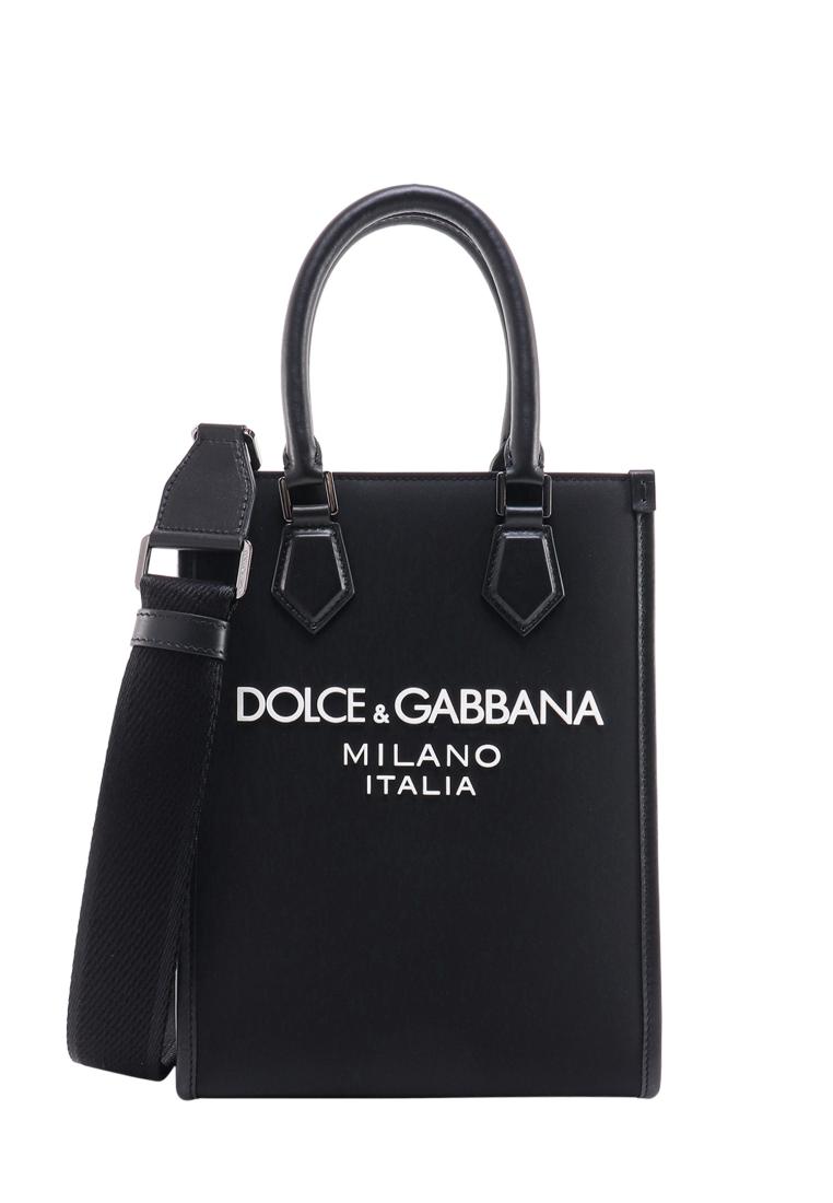 Dolce & Gabbana Nylon and leather handbag with embossed logo - DOLCE & GABBANA - Black
