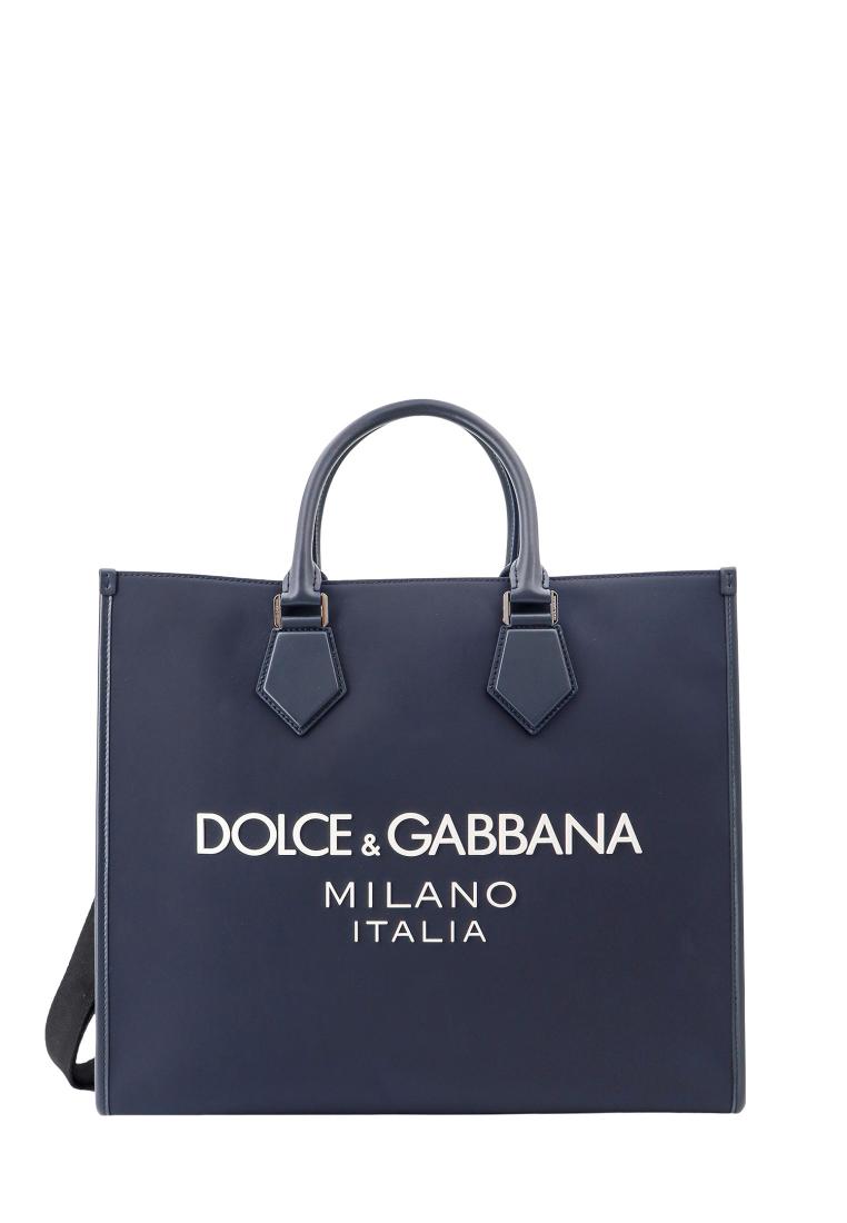 Dolce & Gabbana Nylon and leather handbag with frontal logo print - DOLCE & GABBANA - Blue