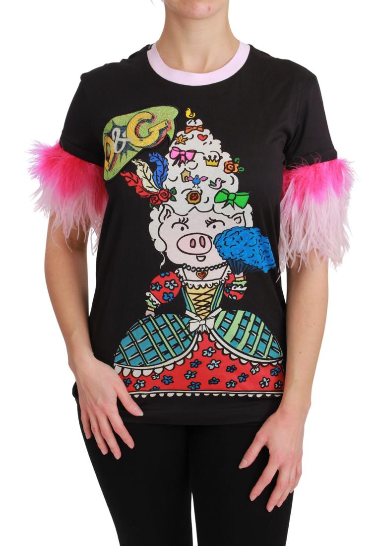Dolce & Gabbana Black YEAR OF THE PIG Top Cotton T-shirt