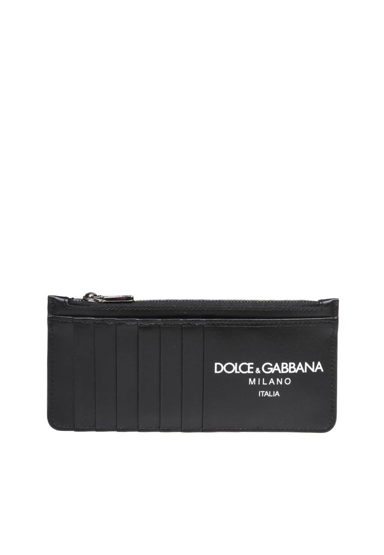 Dolce & Gabbana Dolce & gabbana calfskin card holder with black logo - DOLCE & GABBANA - Black