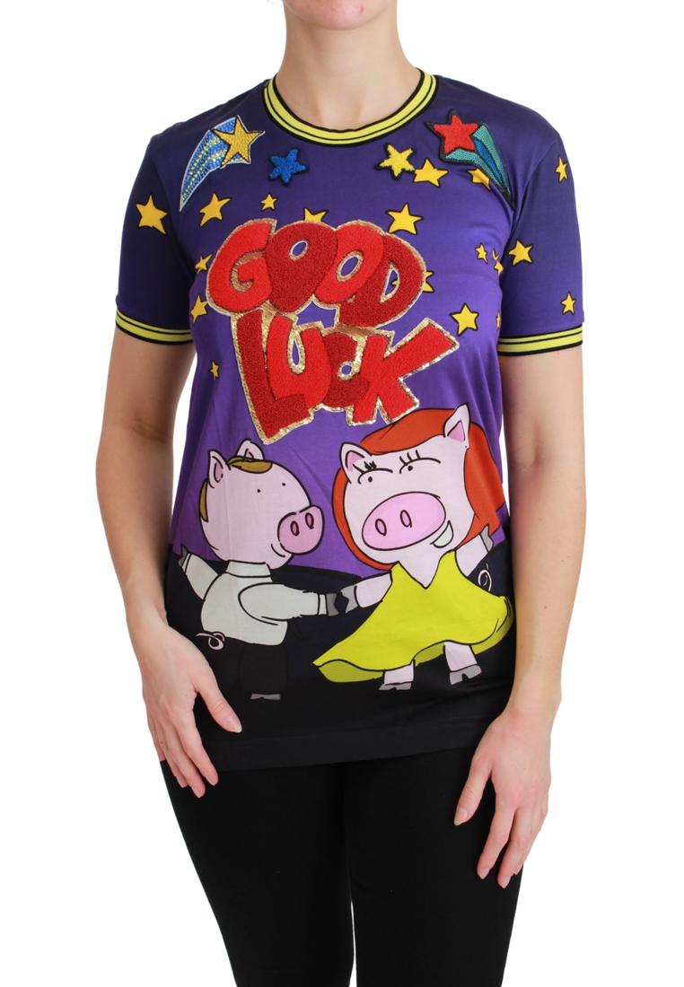 Dolce & Gabbana Purple YEAR OF THE PIG Top Cotton T-shirt