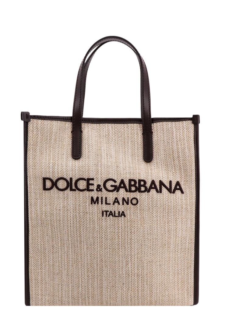 Dolce & Gabbana Canvas and linen handbag with Logo embroidery - DOLCE & GABBANA - Beige
