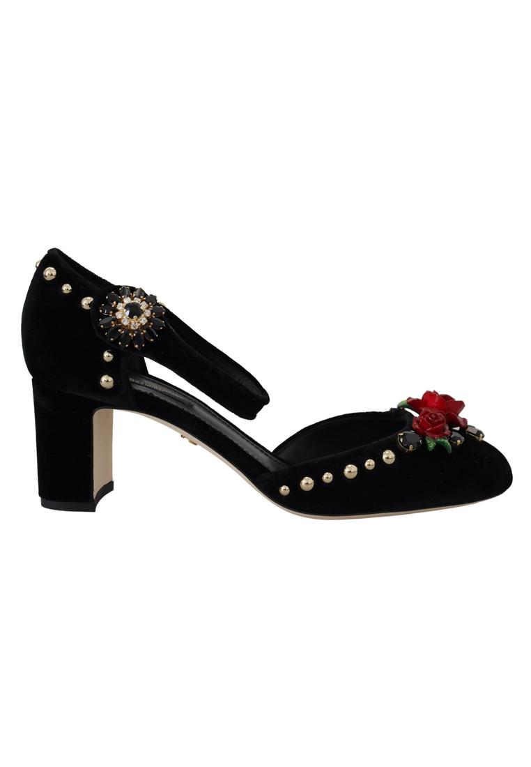 Dolce & Gabbana Black Pearl Crystal Vally Heels Sandals Shoes