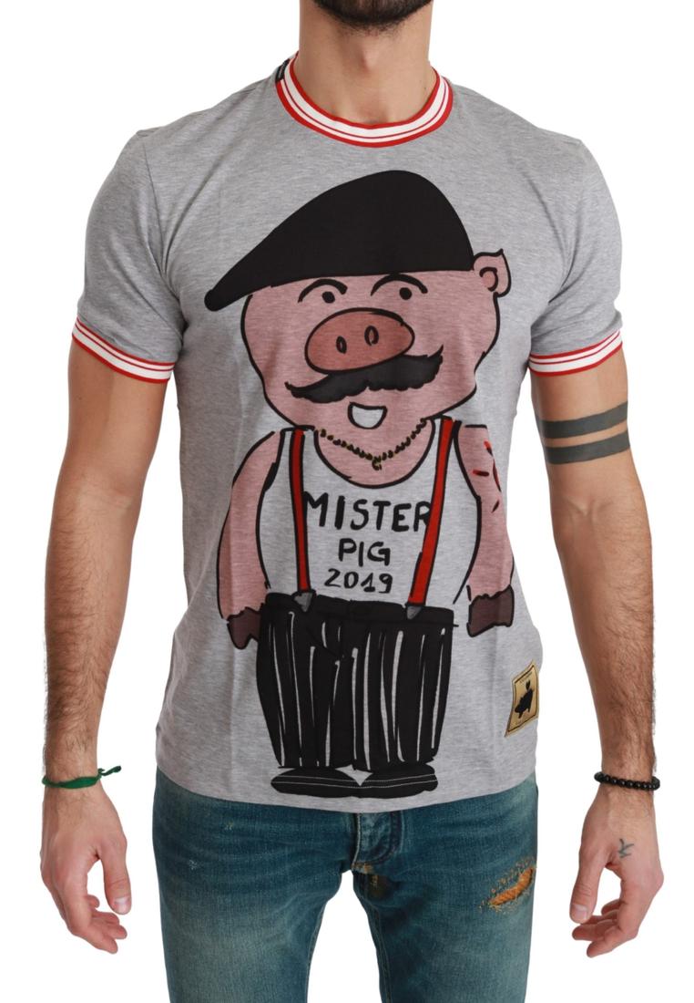 Dolce & Gabbana Gray Cotton Top 2019 Year of the Pig T-shirt