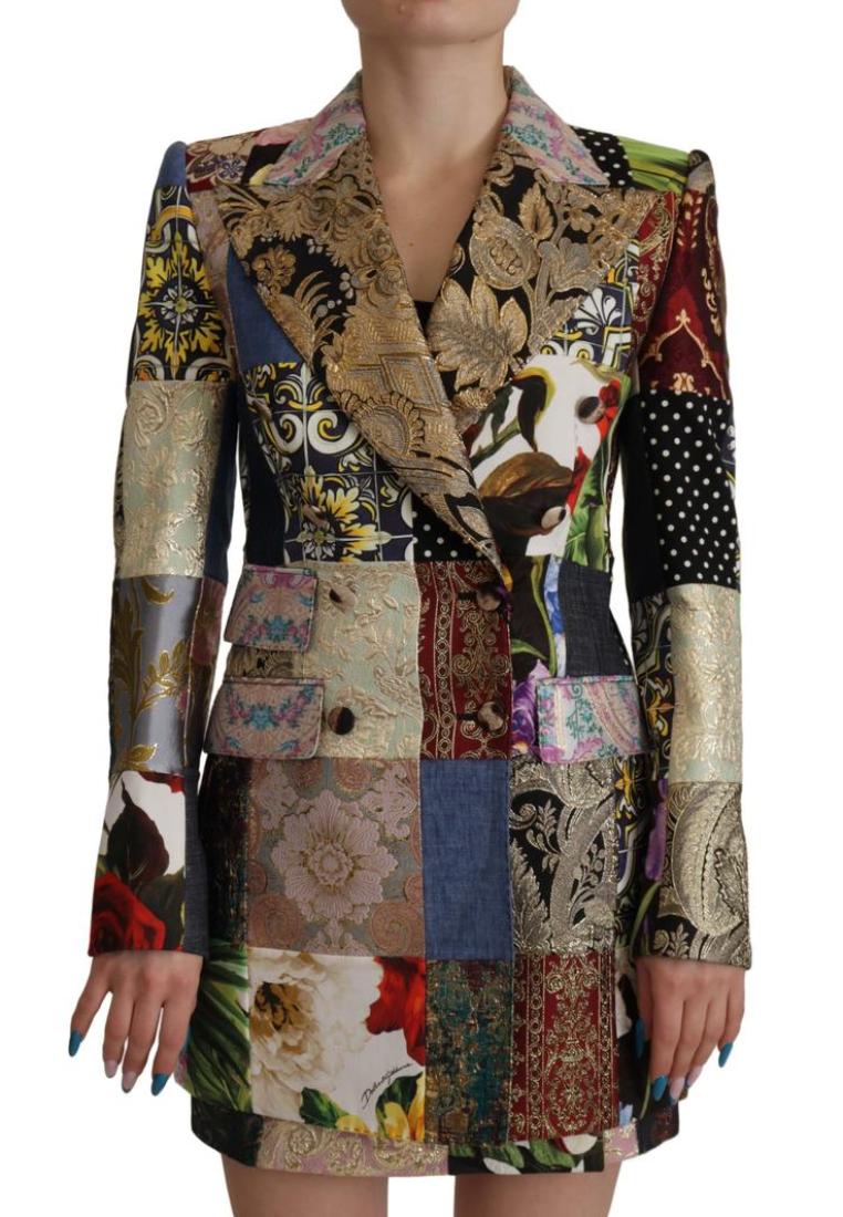 Dolce & Gabbana Multicolor Double-Breasted Patchwork Jacquard Blazer Jacket