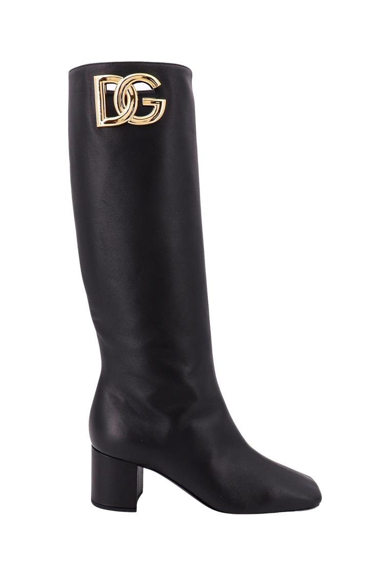 Dolce & Gabbana Leather boots with metal monogram - DOLCE & GABBANA - Black