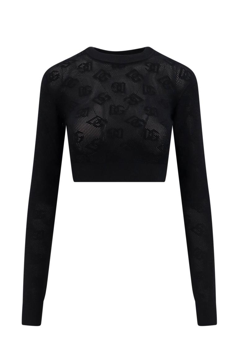 Dolce & Gabbana Viscose mesh top with all-over DG logo - DOLCE & GABBANA - Black