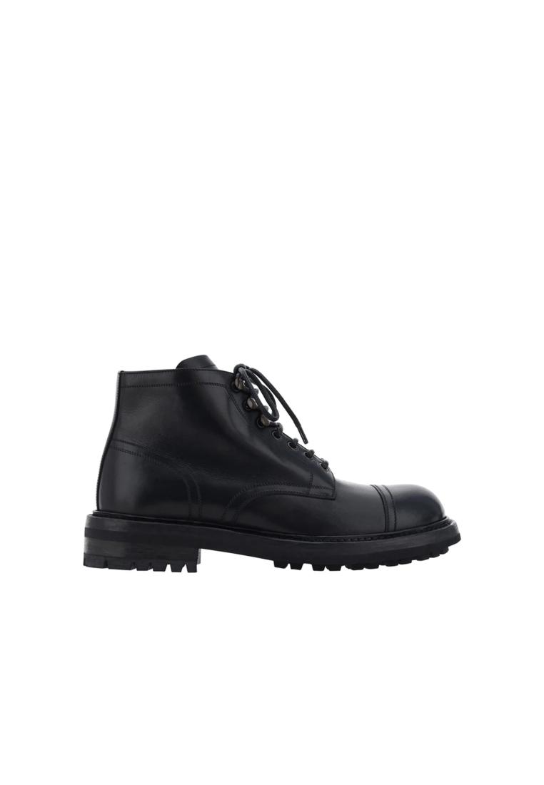 Dolce & Gabbana Lace-Up Leather Boots - DOLCE & GABBANA - Black