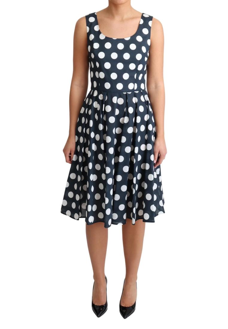 Dolce & Gabbana Blue Polka Dotted Cotton A-Line Dress