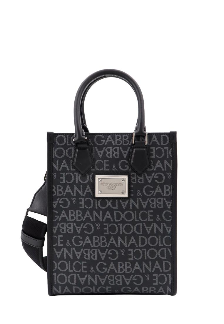 Dolce & Gabbana Coated canvas and leather handbag with all-over logo - DOLCE & GABBANA - Blue