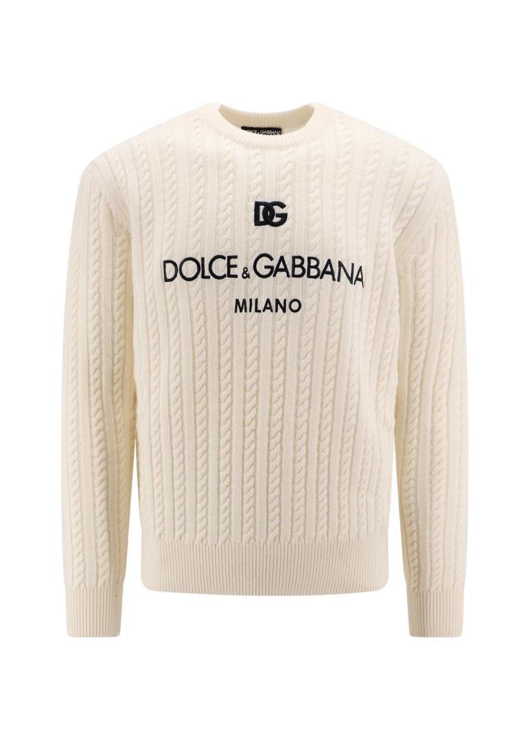 Dolce & Gabbana Braided wool sweater with logo - DOLCE & GABBANA - White