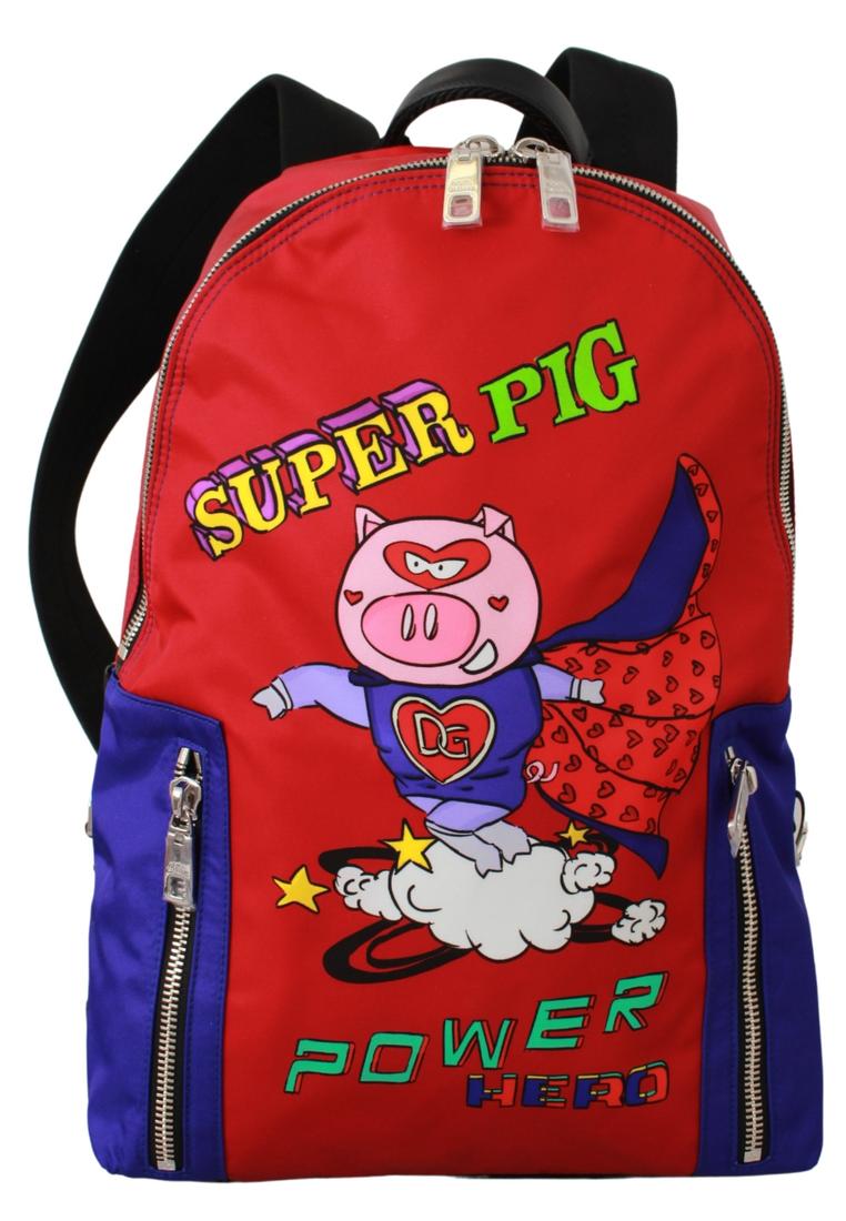Dolce & Gabbana Nylon Multicolor Super Pig Print Men School Bag
