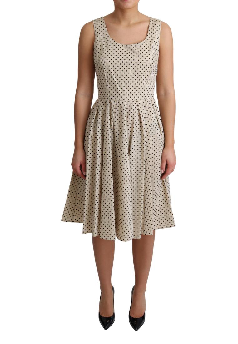 Dolce & Gabbana Beige Polka Dotted Cotton A-Line Dress