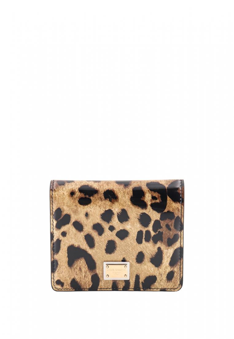 Dolce & Gabbana Shiny leather wallet with animalier print and logo patch - DOLCE & GABBANA - Beige
