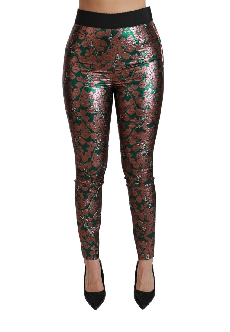 Dolce & Gabbana Green Bronze Leaf Tights Skinny Pants