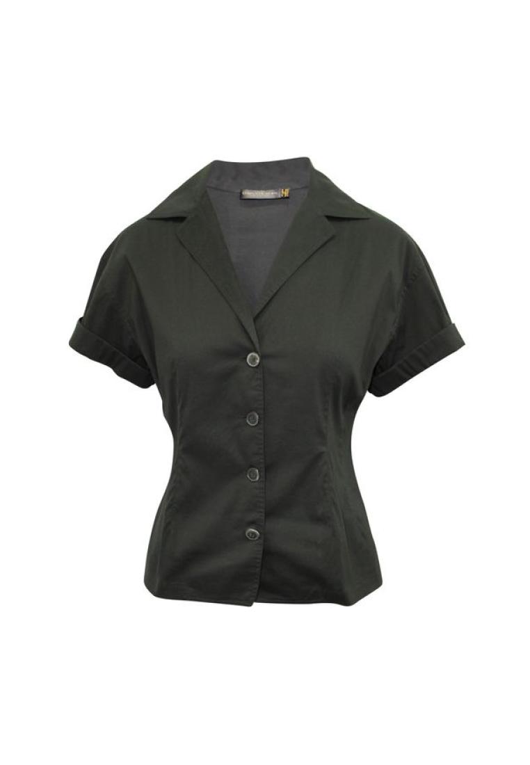 Donna Karan 黑色鈕扣短袖襯衫