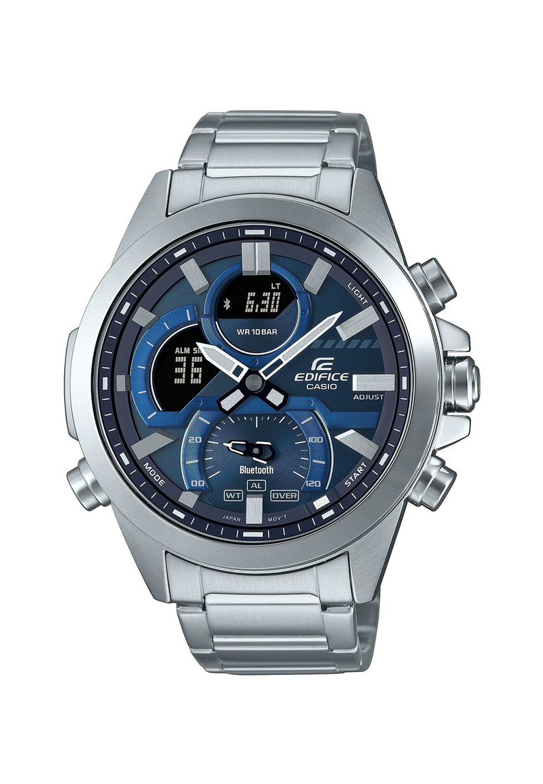 EDIFICE Edifice Smartphone Link Men's Chronograph Watch ECB-30D-2A Blue Dial with Silver Stainless Steel Watch for Men