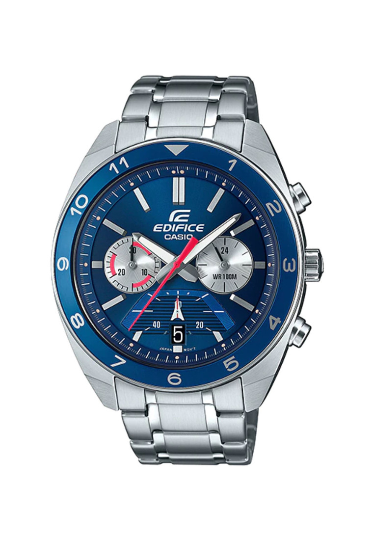 EDIFICE Edifice Men's Chronograph Watch EFV-590D-2AV Blue Dial with Silver Stainless Steel Band Men Watch