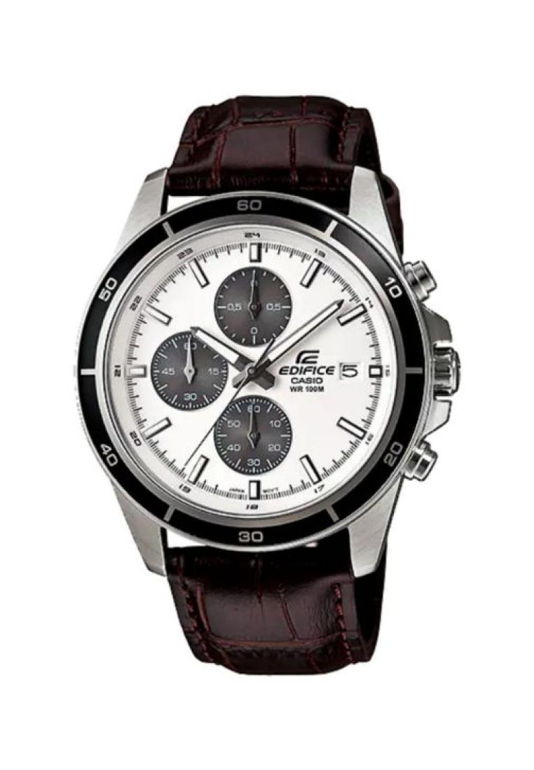 Edifice Men's Chronograph Watch EFR-526L-7AV Brown Genuine Leather Band Watch for Men