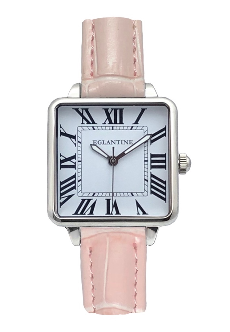EGLANTINE® La Parisienne 鋼質石英腕錶，白色錶盤，12 個羅馬數字，粉色皮革錶帶