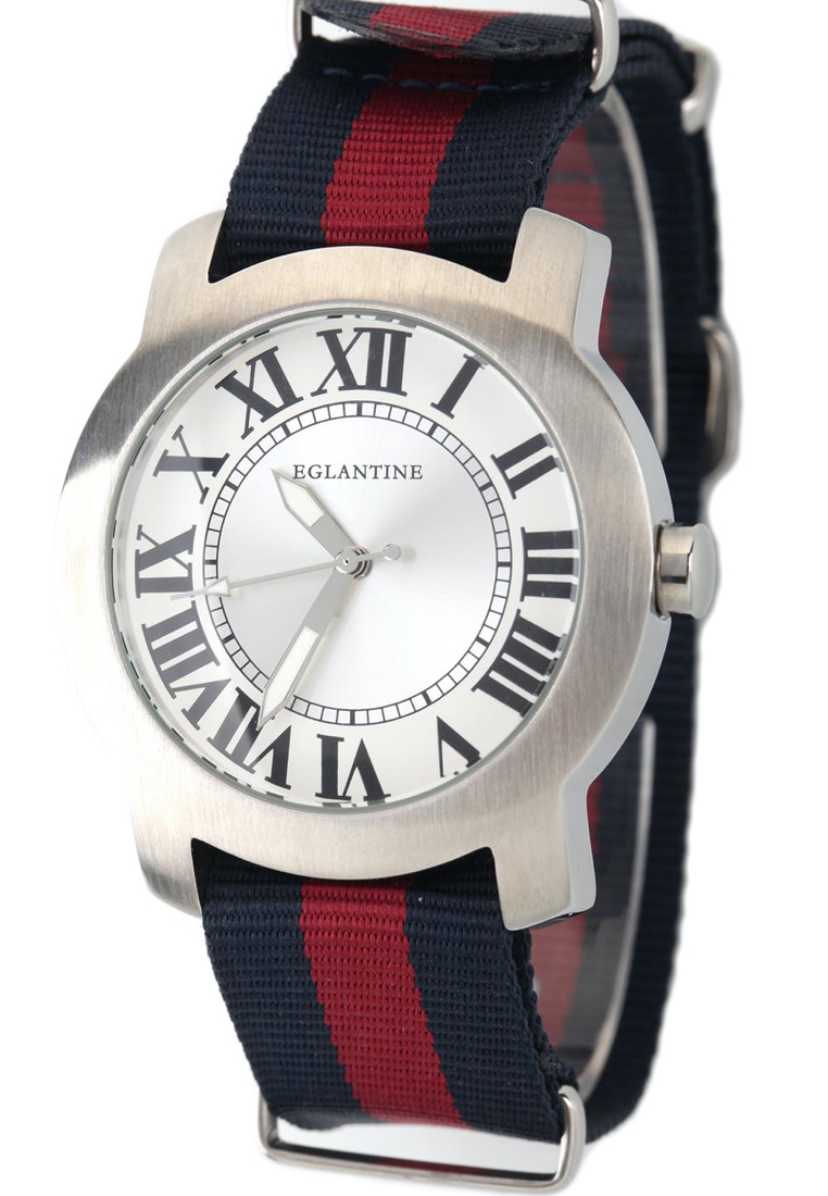 EGLANTINE®Emile中性鋼石英手錶，海軍藍/紅色NATO錶帶
