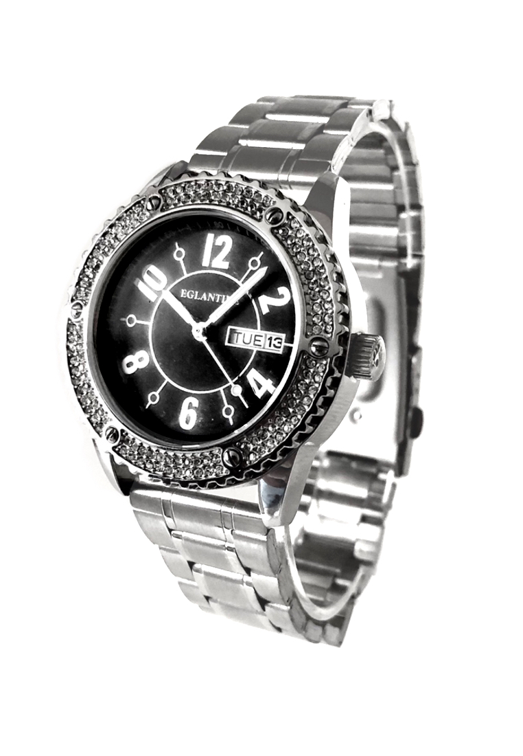 EGLANTINE® Vanessa 女士鋼質石英手錶，表鏈上鑲有水晶