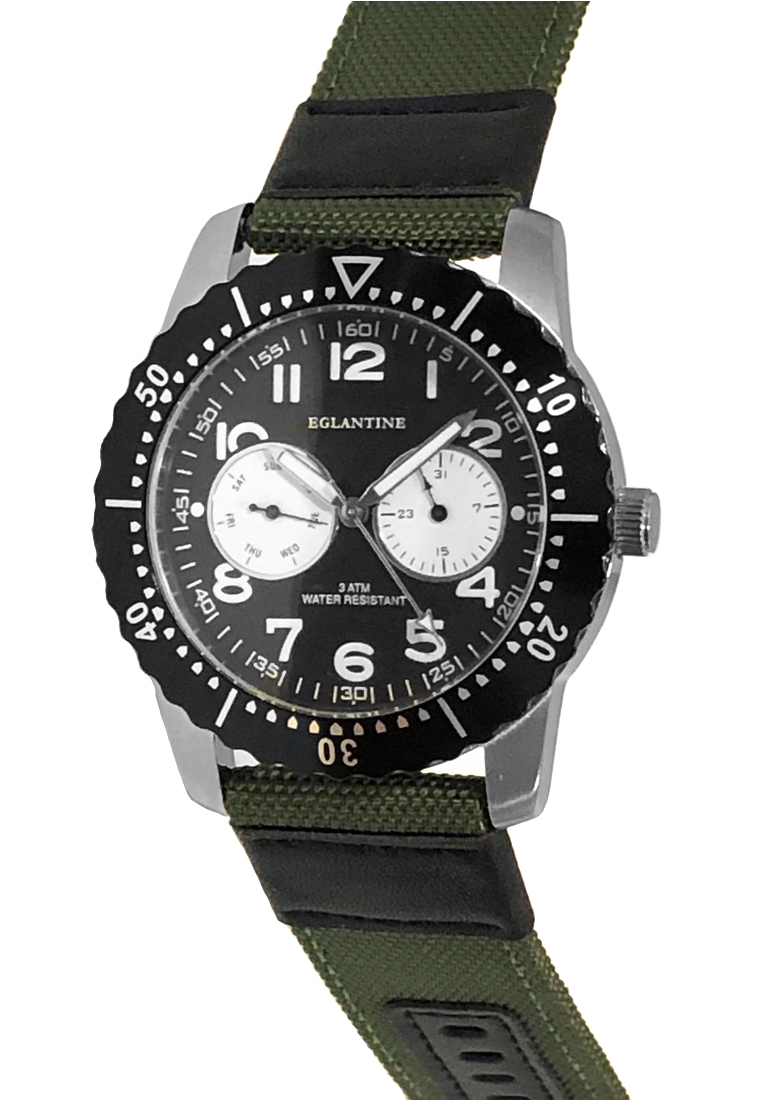 EGLANTINE® Terrenz 中性可互換錶帶軍用鋼石英手錶，黑色錶盤帶 3 條錶帶（紅色、綠色、Kaki）