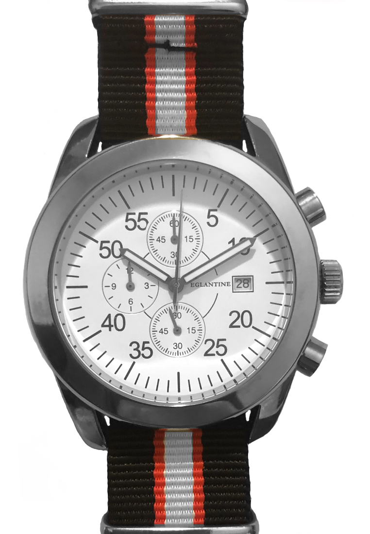 EGLANTINE® Aviator II 男士不銹鋼石英手錶白色錶盤搭配北約錶帶