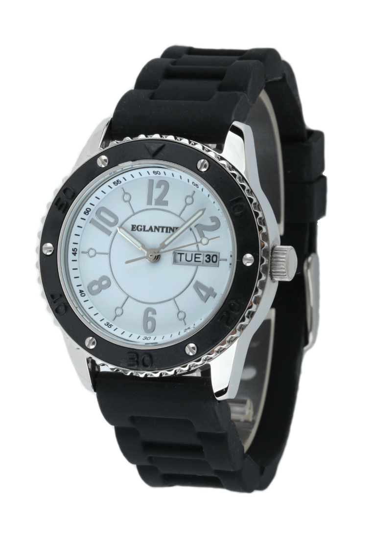 EGLANTINE® Vanessa 女士精鋼石英手錶，白色錶盤，黑色橡膠錶帶