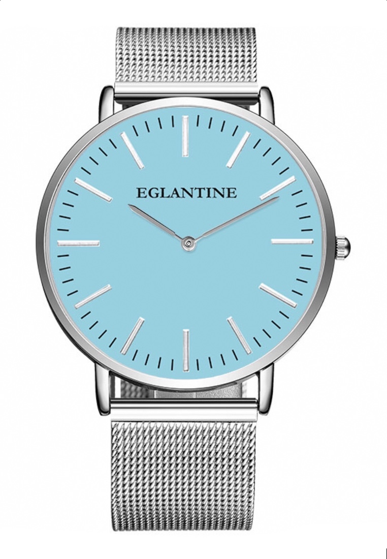 EGLANTINE® Oslo 銀合金石英手錶，大號（40 毫米），時尚綠松石色錶盤，米蘭鋼網手鍊