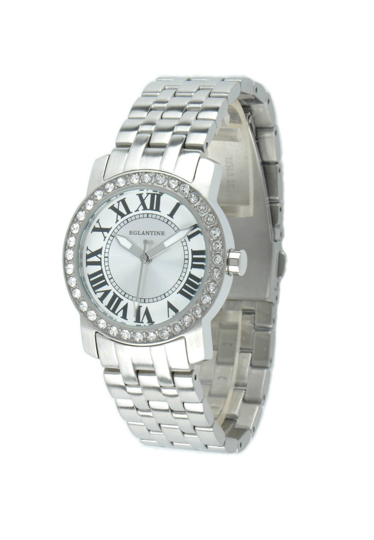 EGLANTINE® Emily 女士鋼質石英手錶，鑲有精鋼錶鍊上的水晶