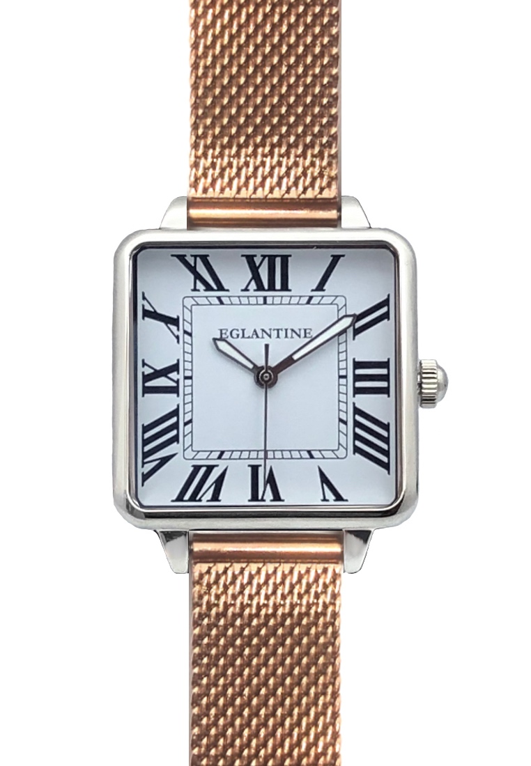 EGLANTINE® La Parisienne - 1 款手錶 + 2 條手鍊（IP 玫瑰金鋼/皮革），石英機芯，帶 12 個羅馬數字的白色錶盤，帶兩個可更換手鍊
