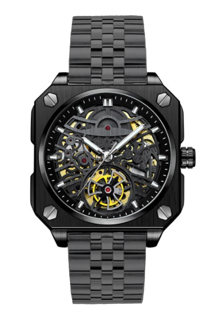 EGLANTINE® Volcano 自動 IP 黑鋼手錶配 IP 黑鋼錶鍊