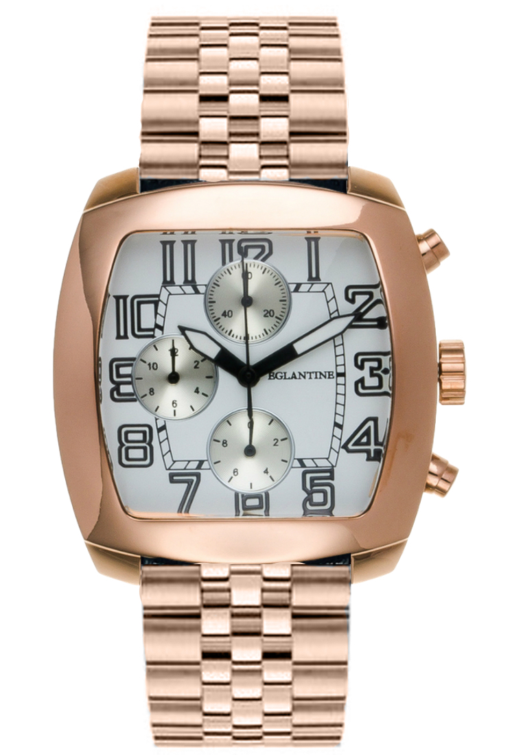 EGLANTINE® Navigo 玫瑰金鍍金鋼質計時石英腕錶，玫瑰金鍍金手鍊