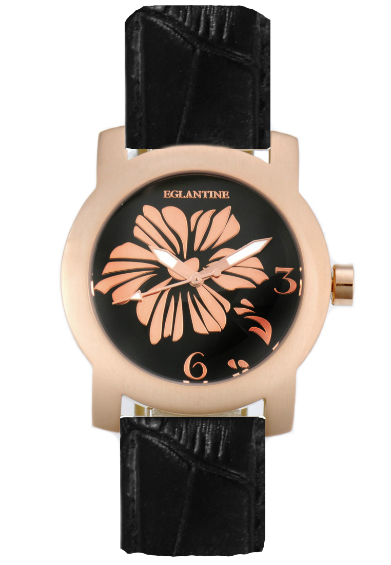 EGLANTINE® Bauhinia 皮革錶帶上的玫瑰金鍍金精鋼石英手錶